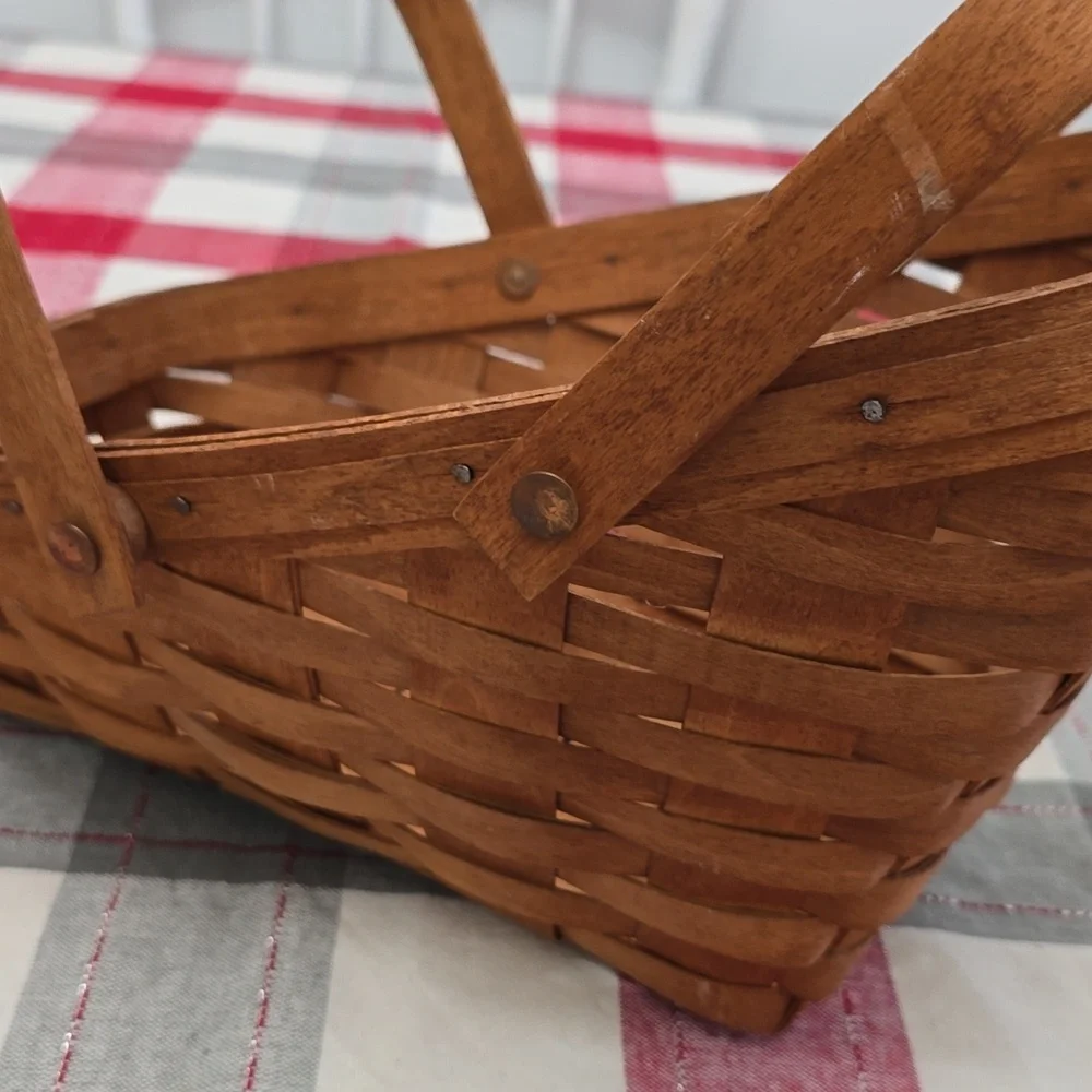 Vintage 1993 Signed Longaberger Angled Fruit Wine Basket Double Swing Handles